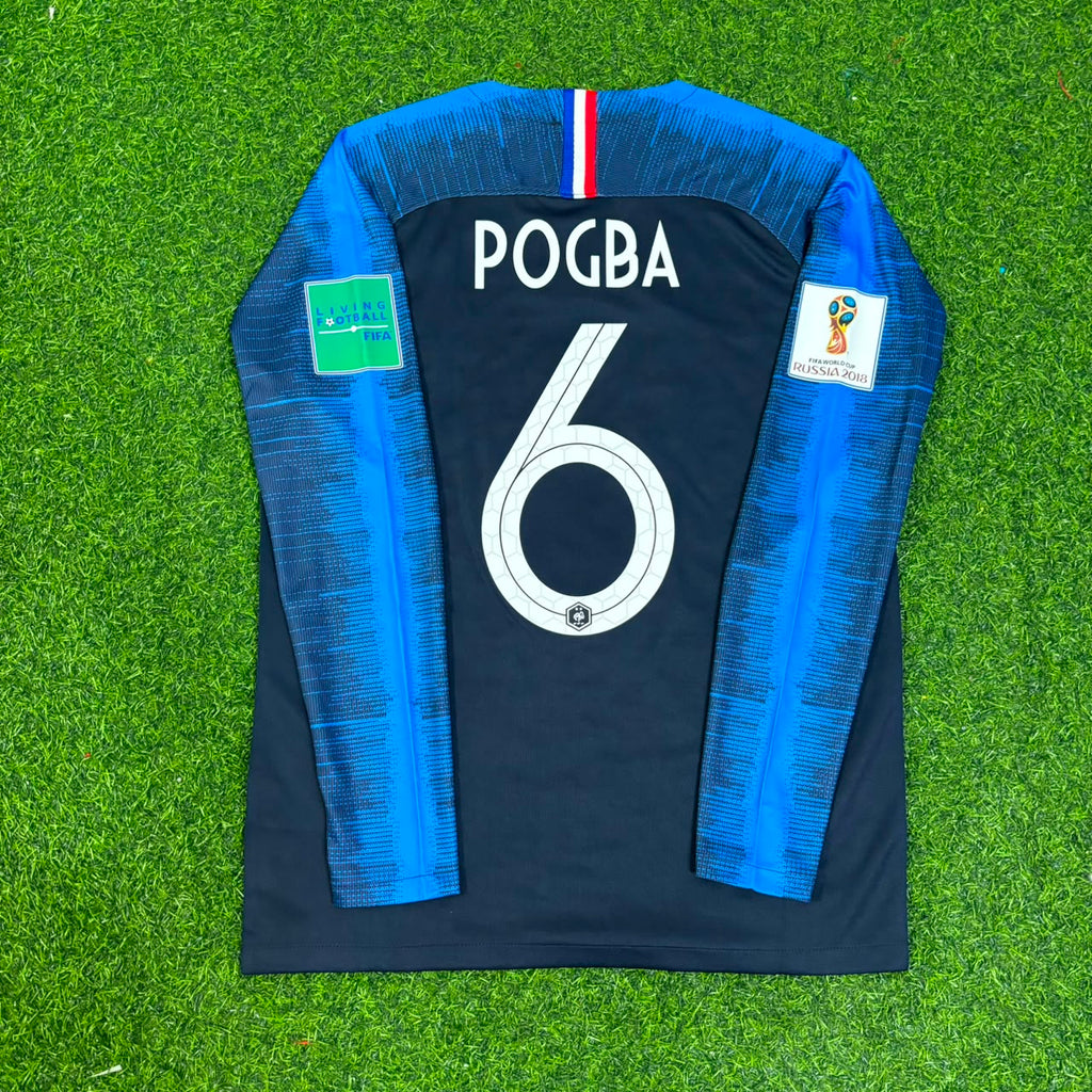 France 2018 World Cup Final Long Sleeve Retro Football Jersey – Paul Pogba – Back View