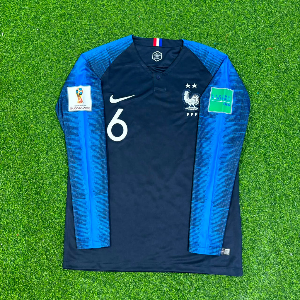 France 2018 World Cup Final Long Sleeve Retro Football Jersey – Paul Pogba – Front View