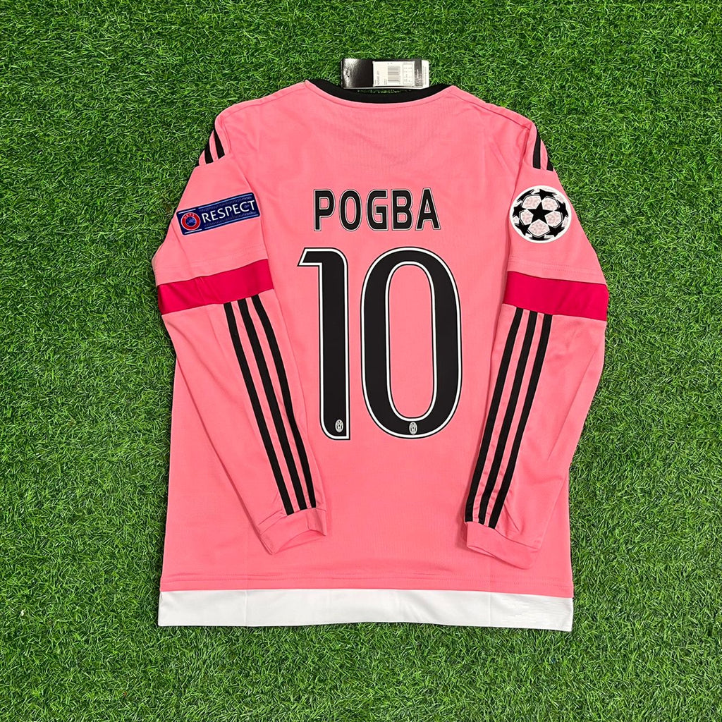 2015/16 Paul Pogba Juventus Pink Retro Long Sleeve Pink Football Jersey – Back View