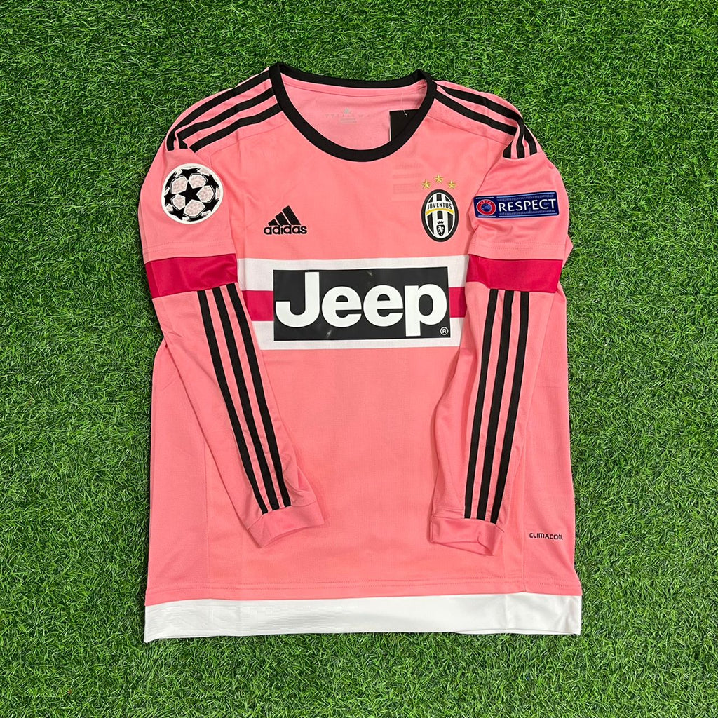 Paul Pogba Juventus Pink Retro 2015-2016 Long Sleeve Pink Jersey – Front View