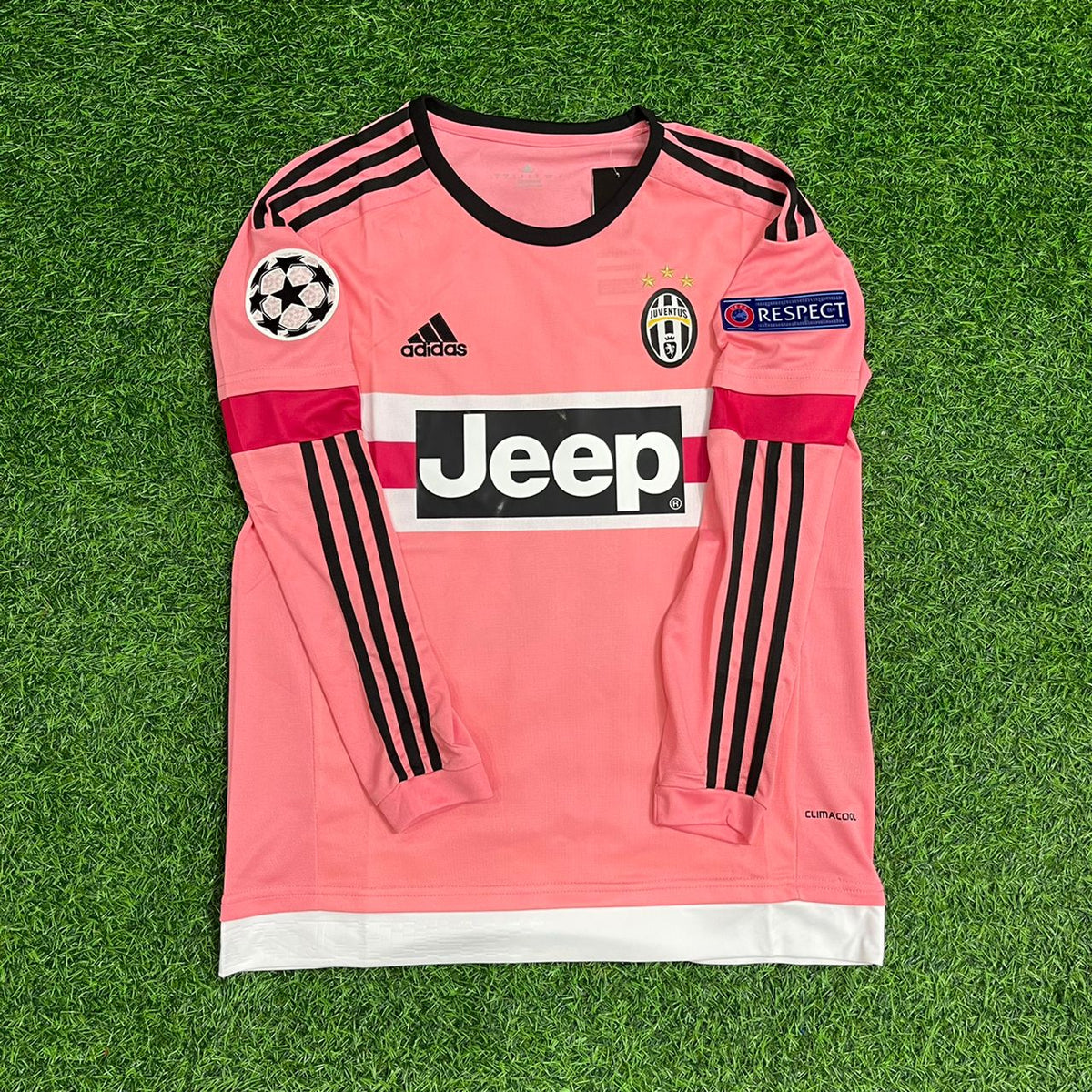 Paul Pogba Juventus Pink Retro 2015-2016 Long Sleeve Pink Jersey – Front View