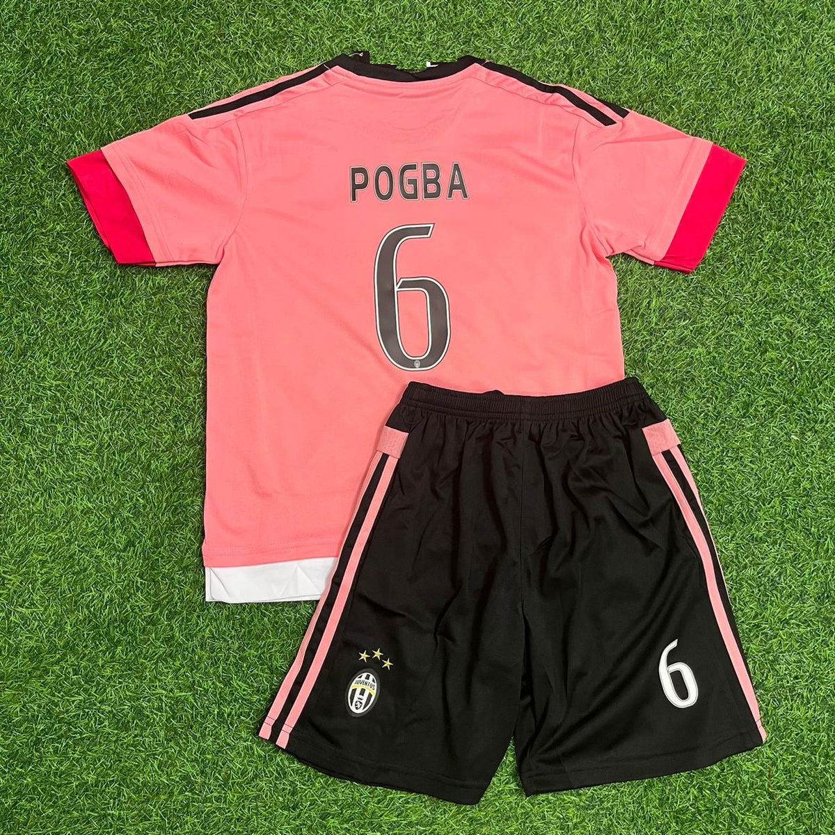 2015 Paul Pogba Juventus 2016 Pink Retro Kids Football Jersey – Back View