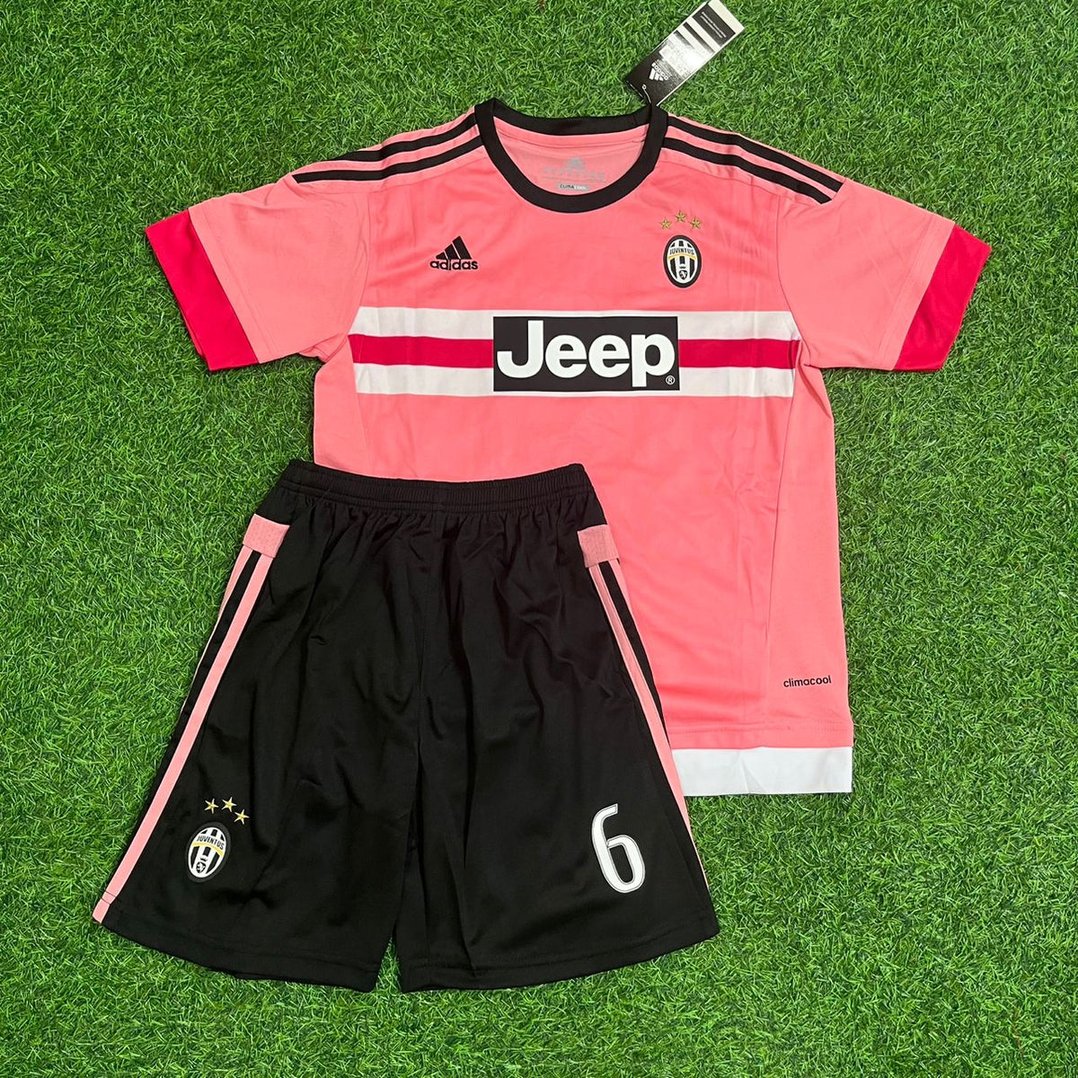 2015 Paul Pogba Juventus 2016 Pink Retro Kids Football Jersey – Front View