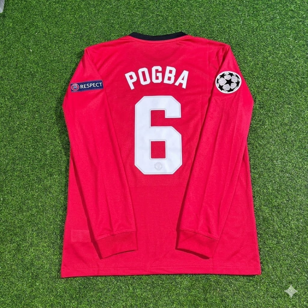 Manchester United Retro Long Sleeve Football Jersey – Paul Pogba #6 – Back View