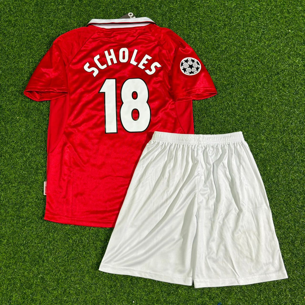 1999 Paul Scholes Manchester United CL Final Kids Retro Football Jersey – Back View