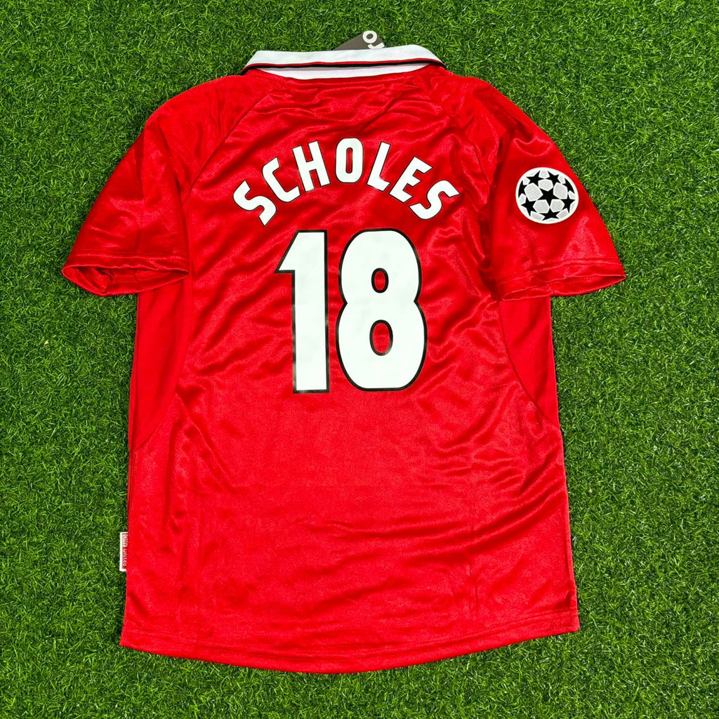 Paul Scholes Manchester United 1999 Champions League Final Retro Football Jersey – Back View