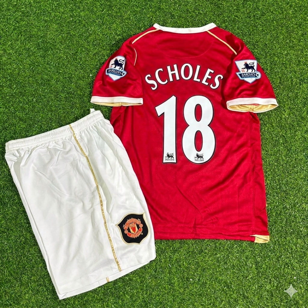 2006/07 Paul Scholes #18 Manchester United Kids Home Football Jersey – Back View