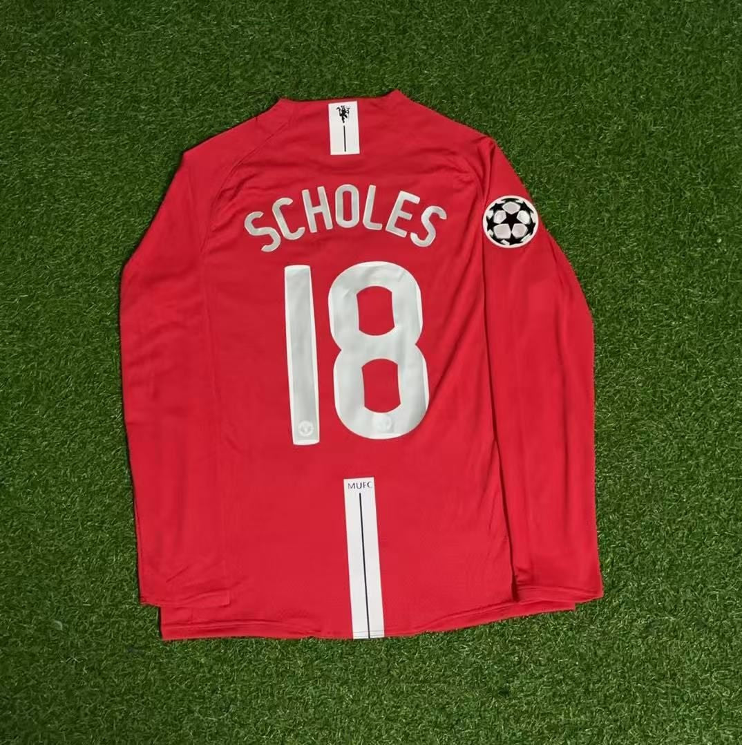 Paul Scholes Manchester United 2008 Champions Leage Final Retro Long Sleeve Jersey – Back View