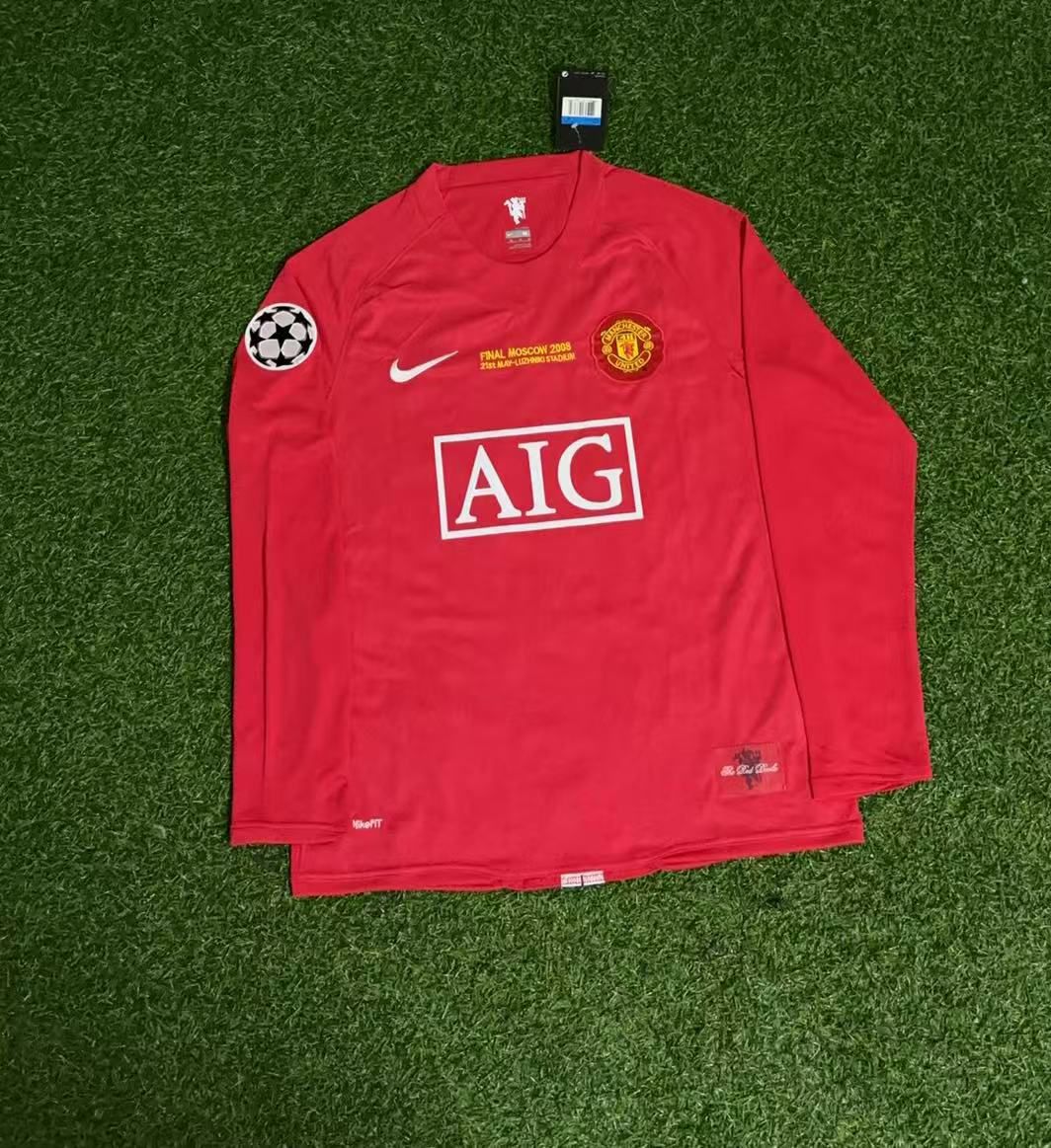 Paul Scholes Manchester United 2008 Champions Leage Final Retro Long Sleeve Jersey – Front View