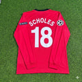 Paul Scholes #18 Manchester United 2009-2010 Retro Long Sleeve Football Jersey – Back View