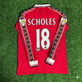 Paul Scholes 18 - Manchester United 1999 Red Long Sleeve Kit Jersey – Back View