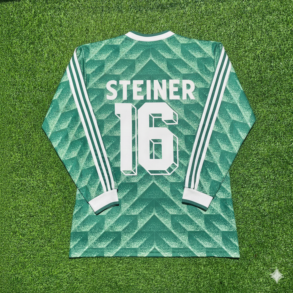 Germany 1990 World Cup Green Long Sleeve Football Jersey – Paul Steiner – Back View