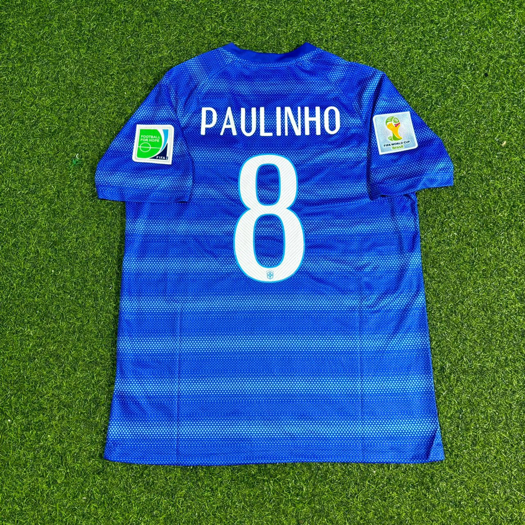 Brazil 2014 World Cup Retro Blue Jersey – Paulinho 8- – Back View