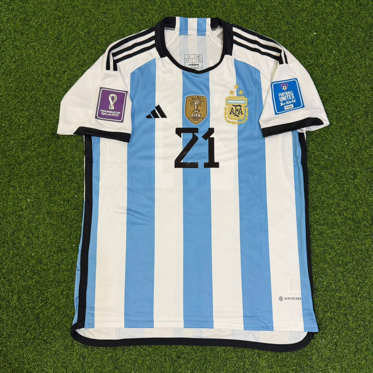 Argentina 2018 World Cup Home Retro Jersey – Paulo Dybala #21 – Front View