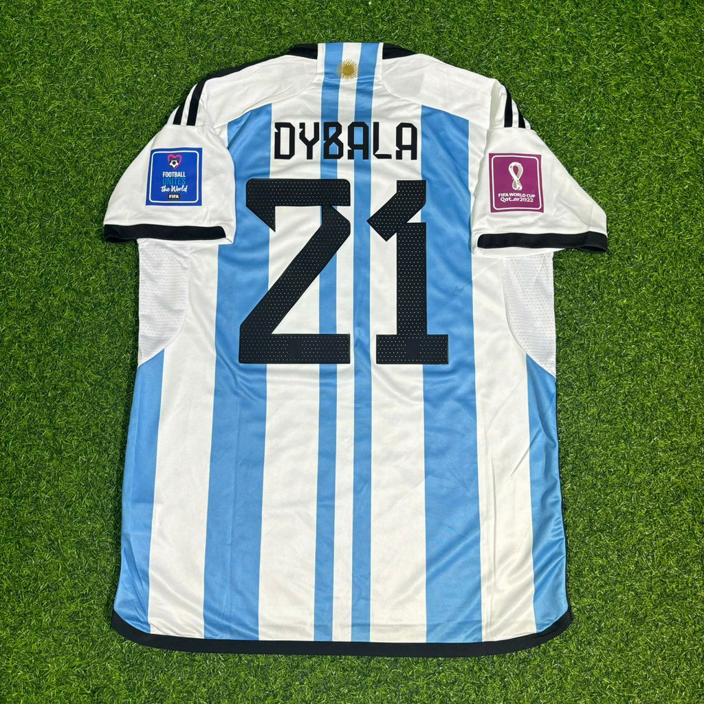 2022 Argentina World Cup Paulo Dybala #21 Qatar Champion Home Football Jersey – Back View
