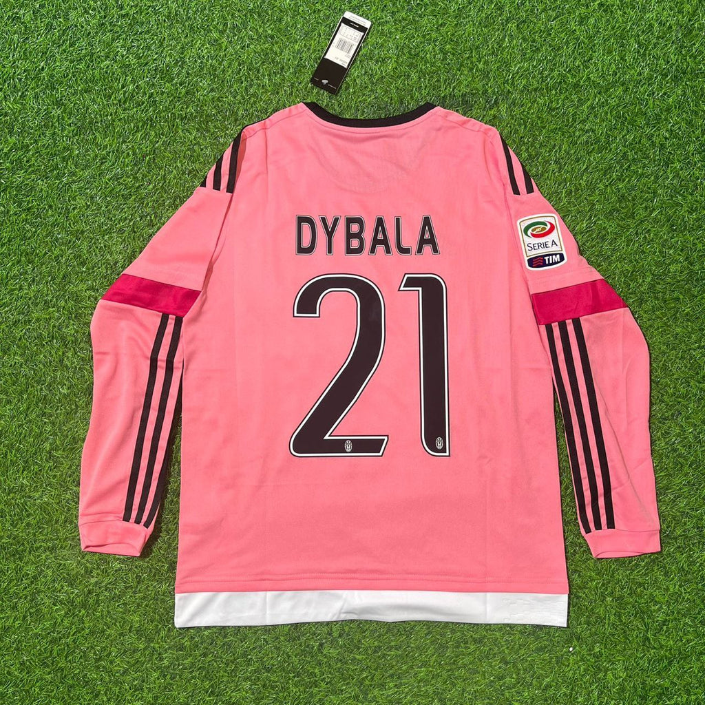 2015/16 Paulo Dybala Juventus Retro Long Sleeve Pink Football Jersey – Back View