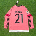 2015/16 Paulo Dybala Juventus Retro Long Sleeve Pink Football Jersey – Back View