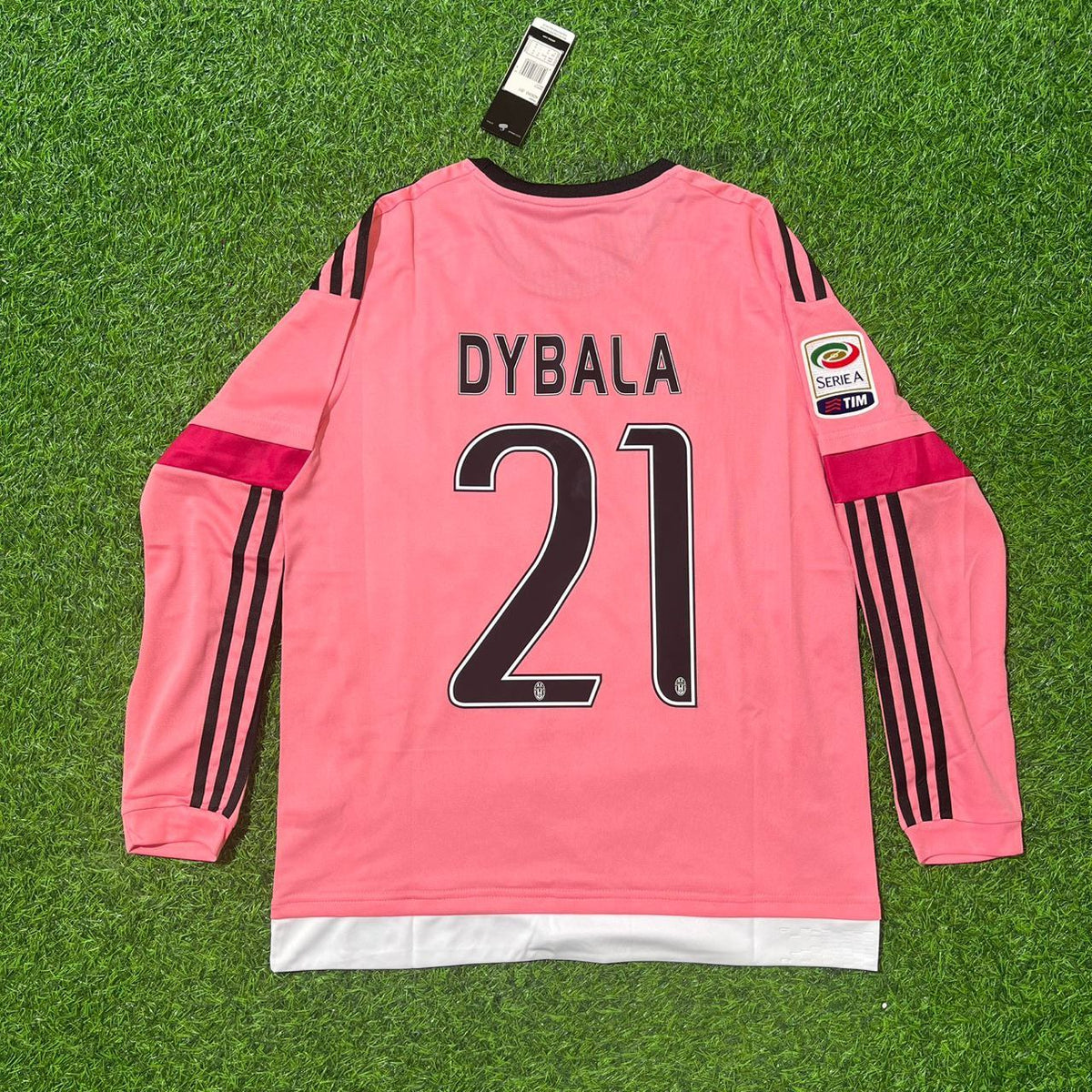 2015/16 Paulo Dybala Juventus Retro Long Sleeve Pink Football Jersey – Back View