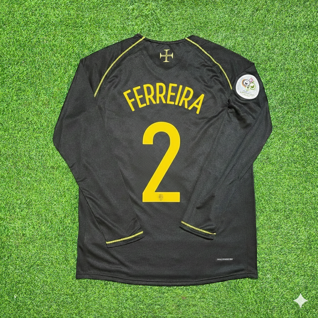 Portugal 2006 World Cup Long Sleeve Black Retro Football Jersey – Paulo Ferreira – Back View