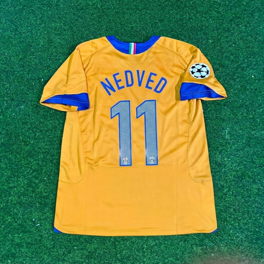 Pavel Nedved Juventus 2005-2006 Yellow Third Retro Football Jersey – Back View