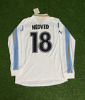 Pavel Nedved Lazio 1999 2000 White Long Sleeve Retro Football Jersey – Back View