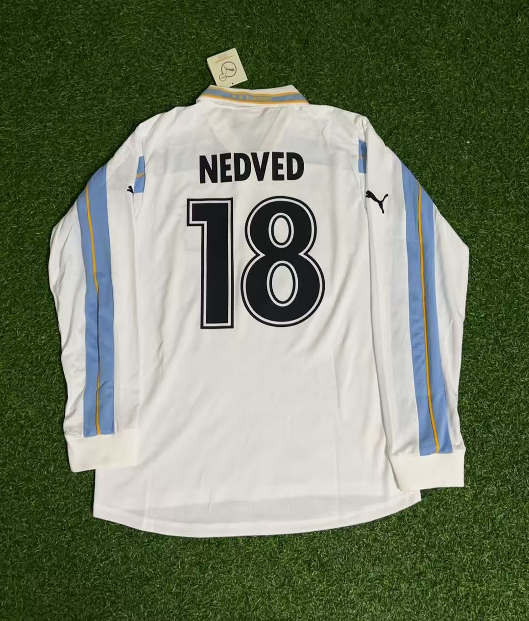 Pavel Nedved Lazio 1999 2000 White Long Sleeve Retro Football Jersey – Back View