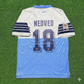 Pavel Nedvěd #18 Lazio White Blue Retro Home Football Jersey – Back View