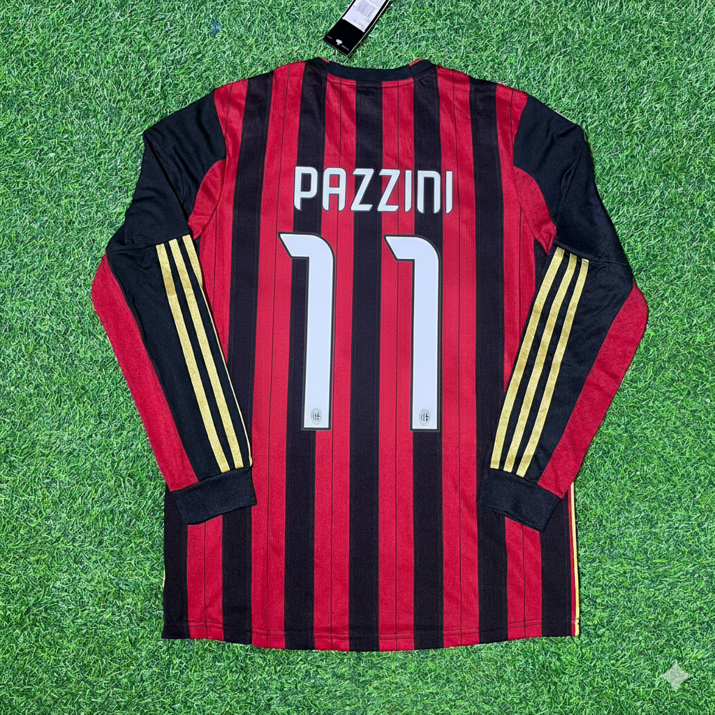 2013/14 Giampaolo Pazzini AC Milan Long Sleeve Home Retro Football Jersey Collection – Back View