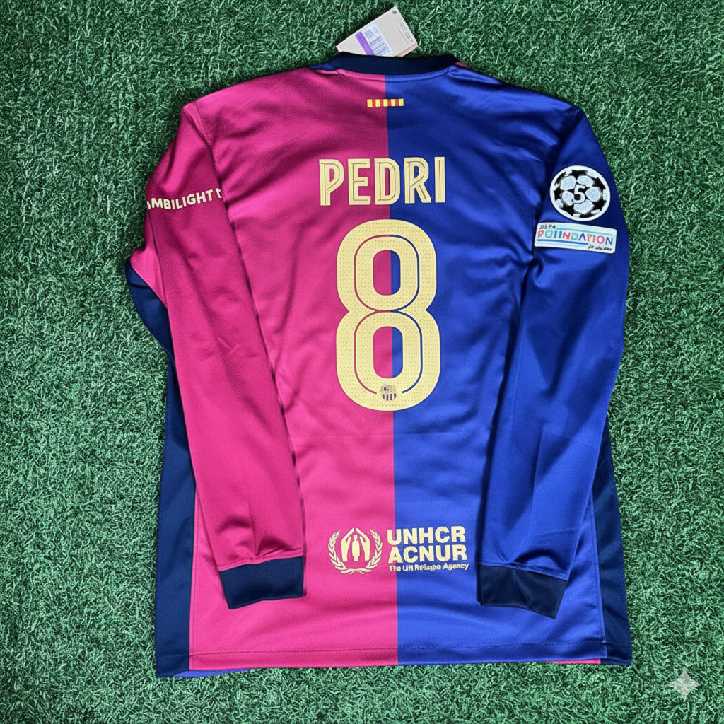 2025 Pedri 8- Barcelona Champions League Long Sleeve Football Jersey – Back View