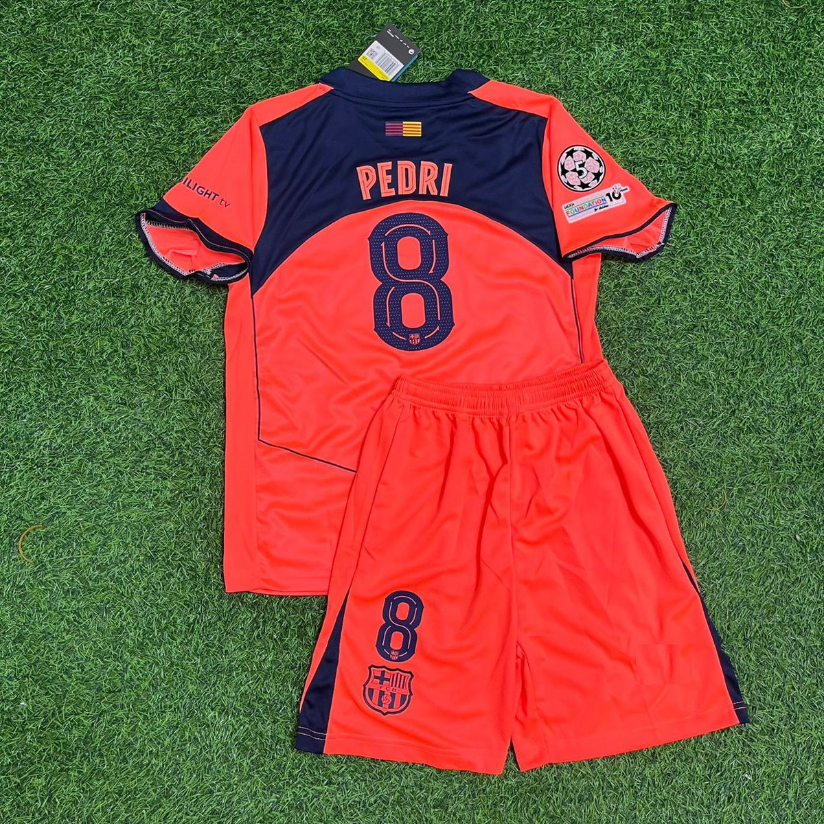 2026 Pedri Barcelona Orange Kids Football Jersey – Back View