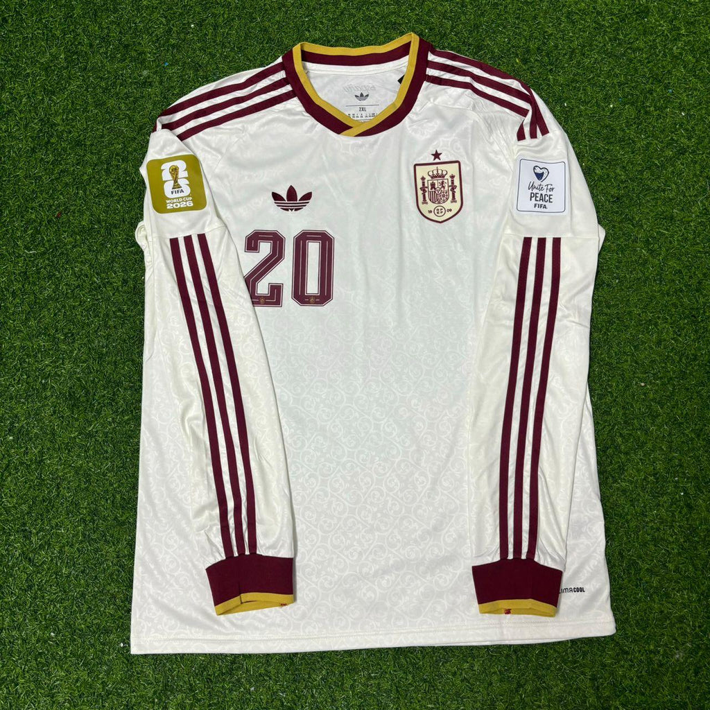 Pedri #20 Spain 2026 World Cup Away Long Sleeve Jersey – Front View