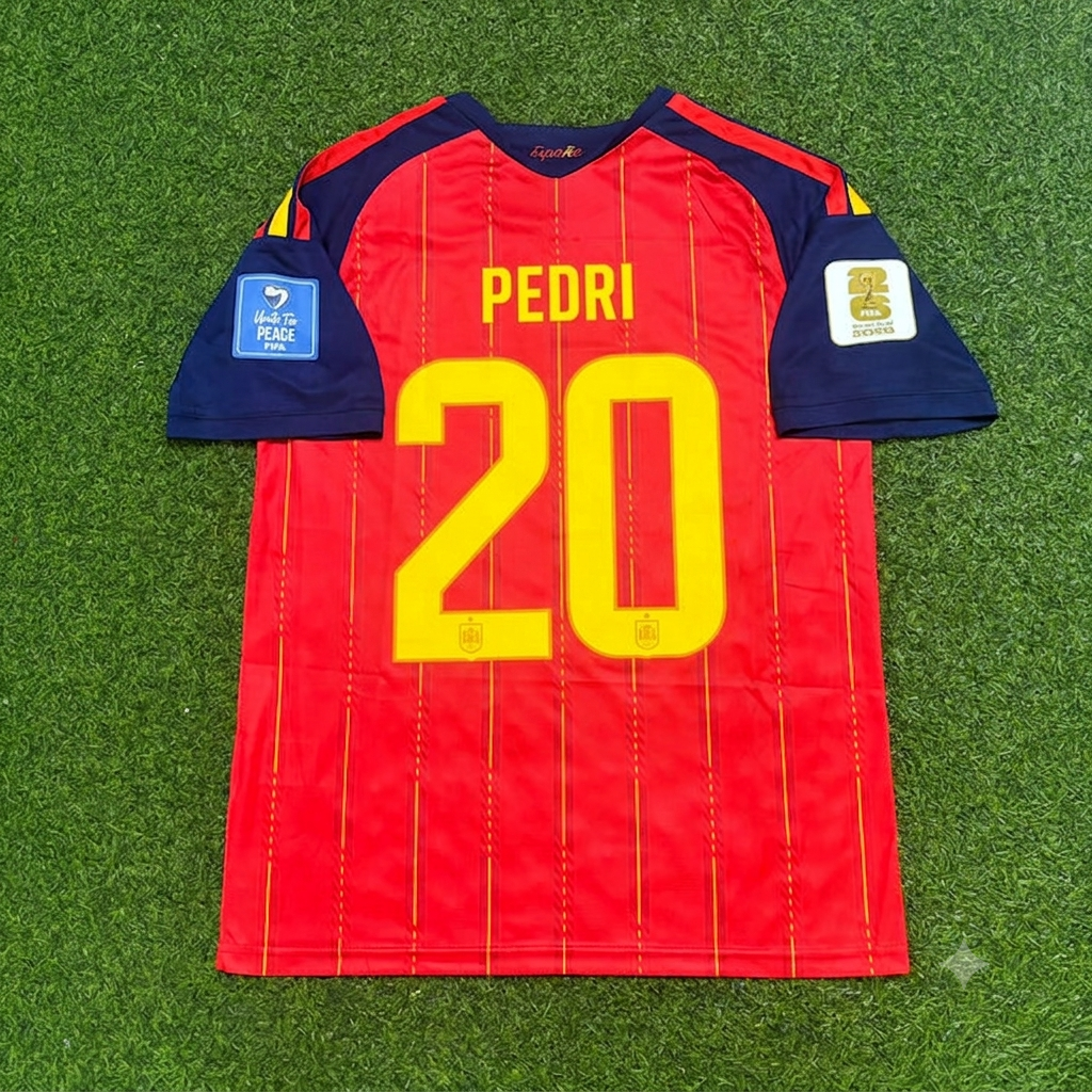Pedri #20 Spain 2026 World Cup Home Football Jersey – Back View