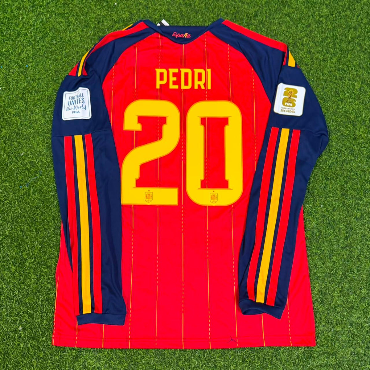 Pedri #20 Spain 2026 World Cup Home Long Sleeve Jersey – Back View