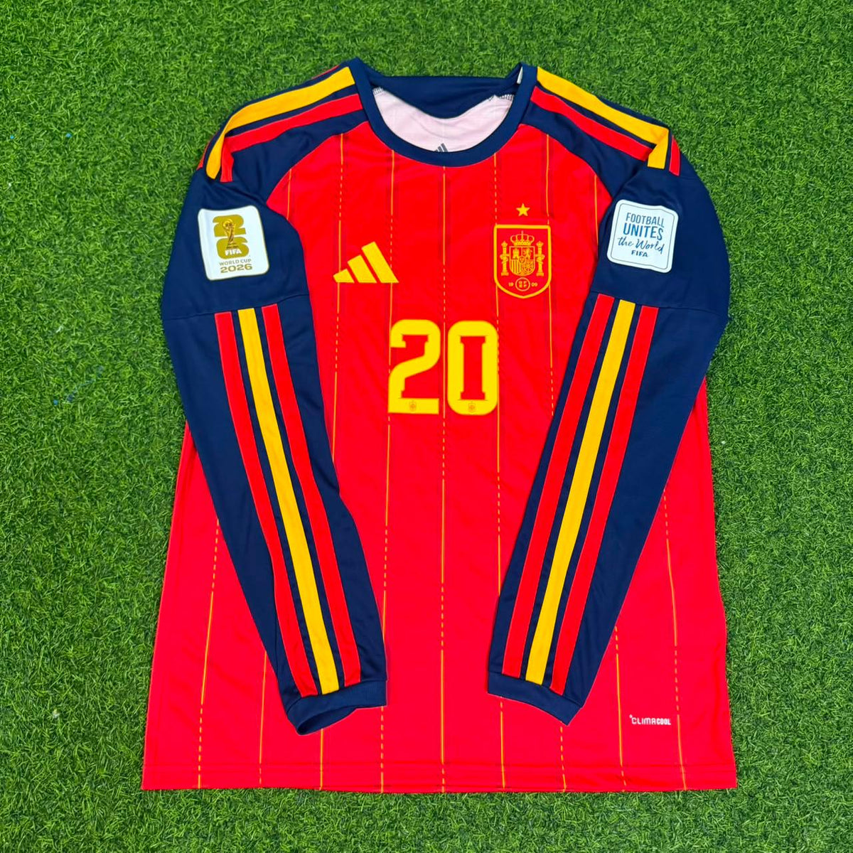 Pedri #20 Spain 2026 World Cup Home Long Sleeve Jersey – Front View