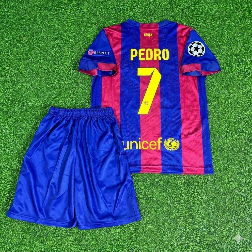 Barcelona 2015 Champions League Final Kids Retro Jersey – Pedro #7 – Back View