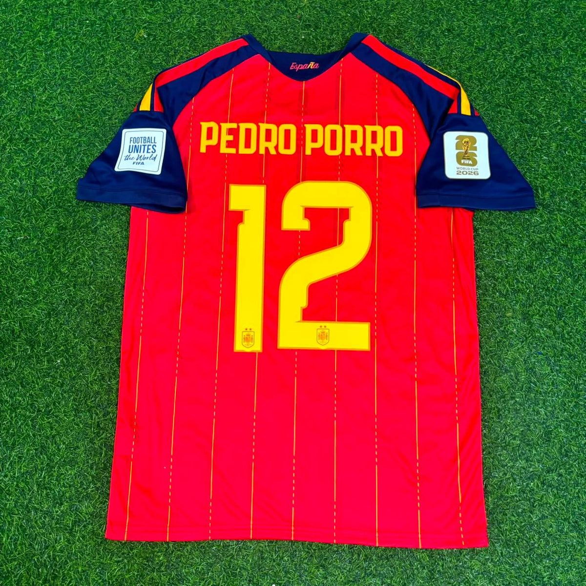 Pedro Porro #12 Spain 2026 World Cup Home Football Jersey – Back View