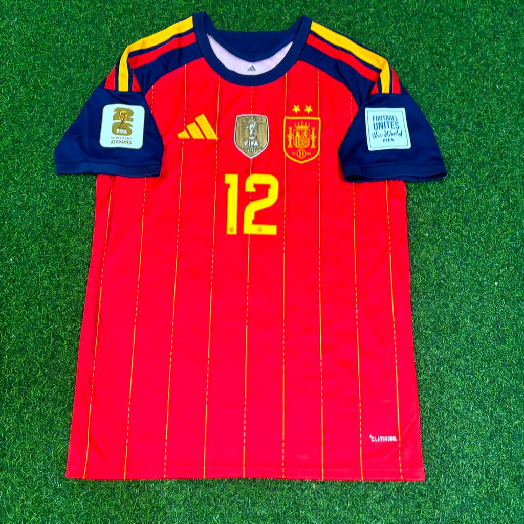 Pedro Porro #12 Spain 2026 World Cup Home Football Jersey – Front View