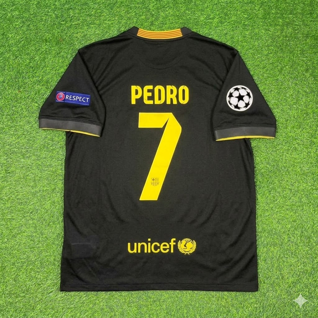 2013/14 Pedro #7 Barcelona Black Retro Football Jersey – Back View
