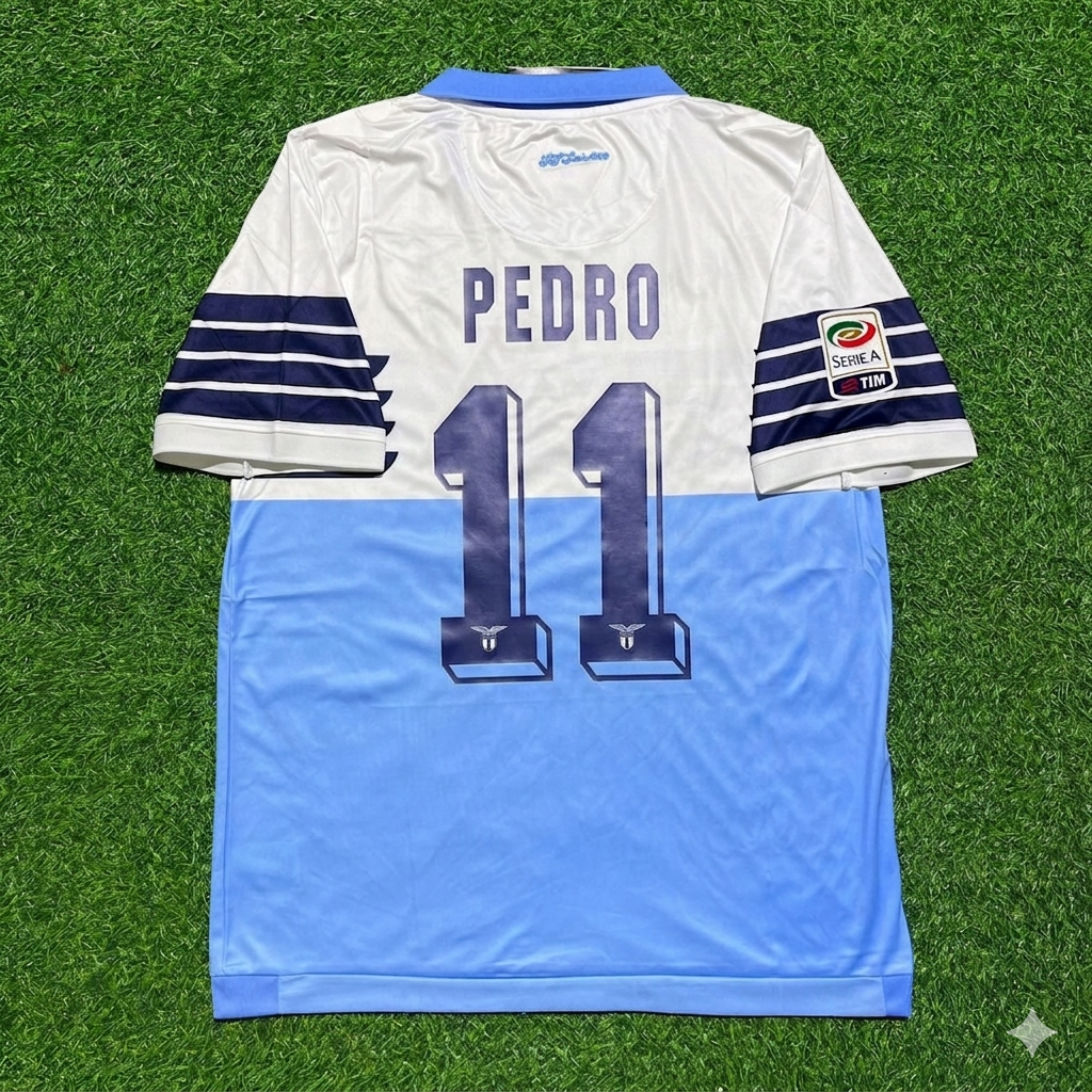 Pedro #11 Lazio White Blue Retro Home Football Jersey – Back View