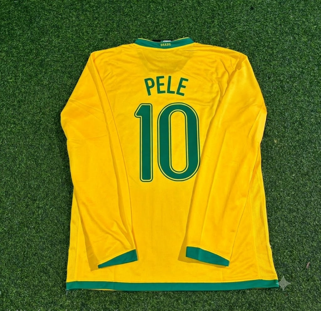 Pele #10 Brazil Long Sleeve Retro Football Jersey – Back View