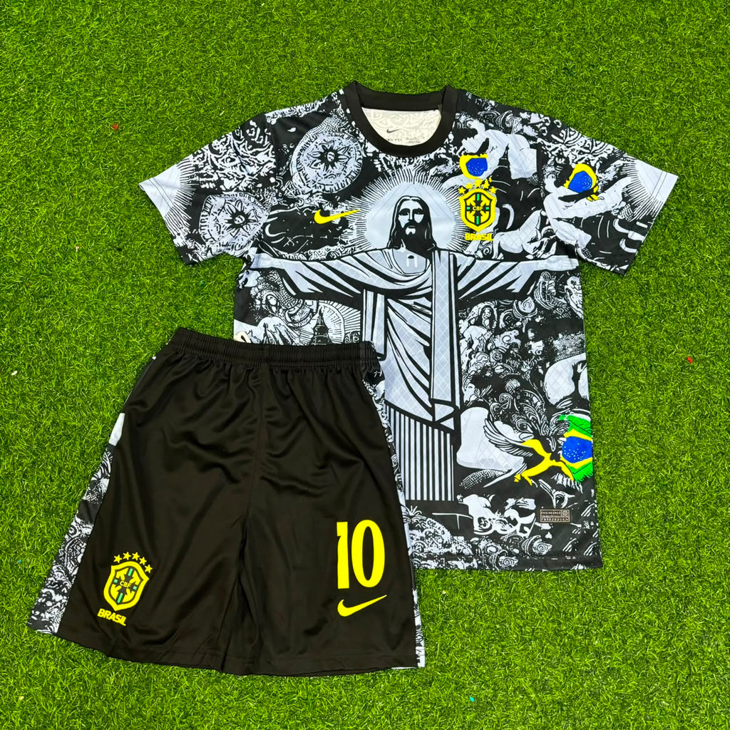 Pele Brazil Iconic Kids Retro Football Jersey – Front View
