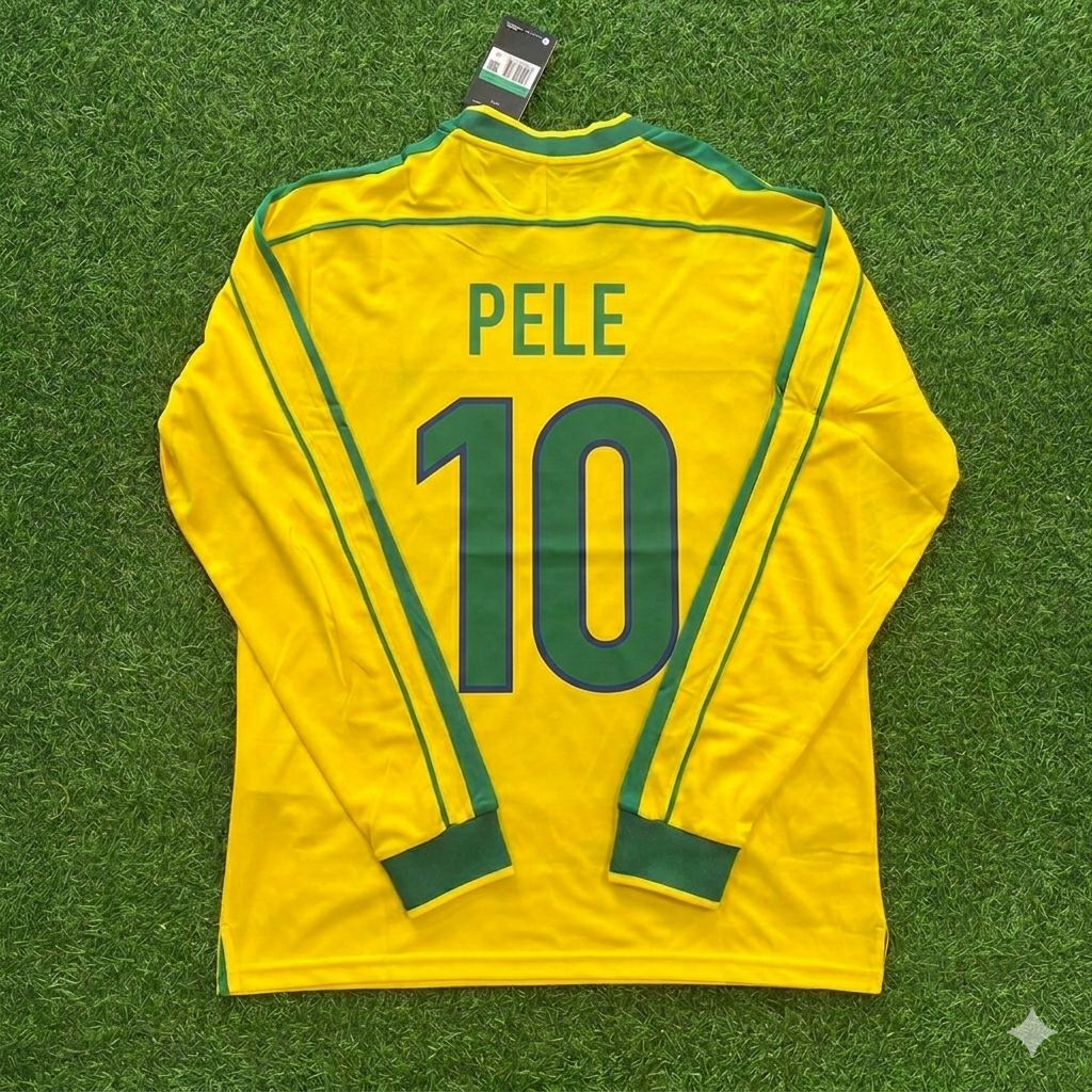Brazil Long Sleeve Retro Football Kit Jersey Shirt – Pelé #10- – Back View