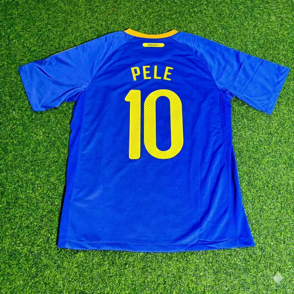 Pele Brazil World Cup Retro Blue Football Jersey – Back View