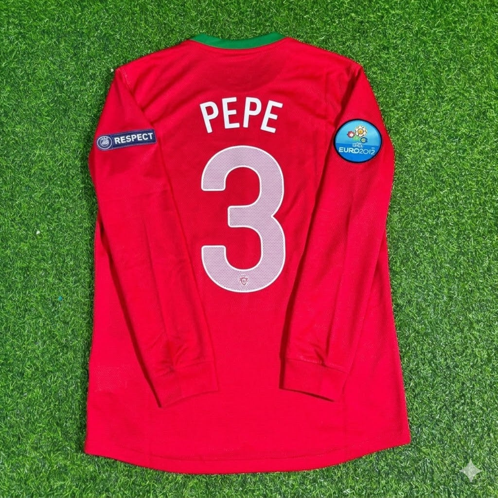 2012 Portugal EURO Pepe #3 Long Sleeve Retro Football Jersey – Back View