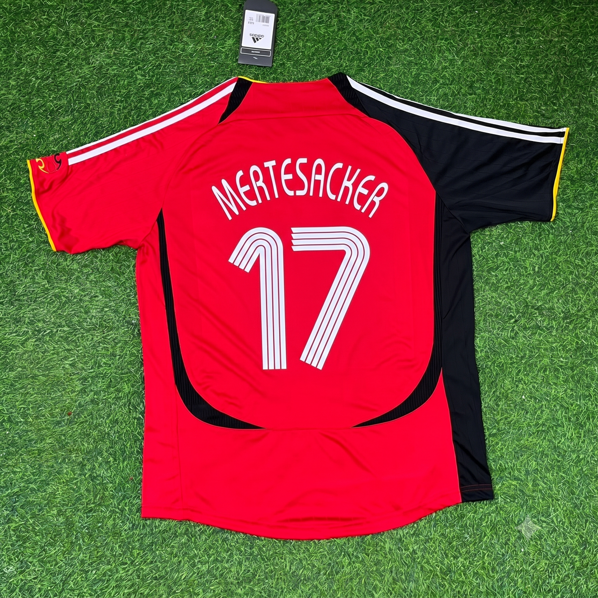 2006 Germany World Cup Per Mertesacker Away Red Black Retro Football Jersey – Back View