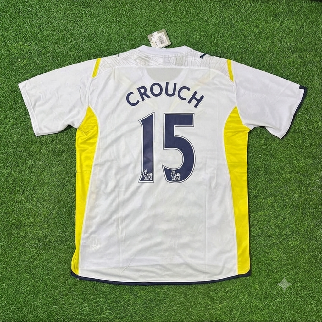 2009 Peter Crouch #15 Tottenham 2010 White Retro Football Jersey – Back View