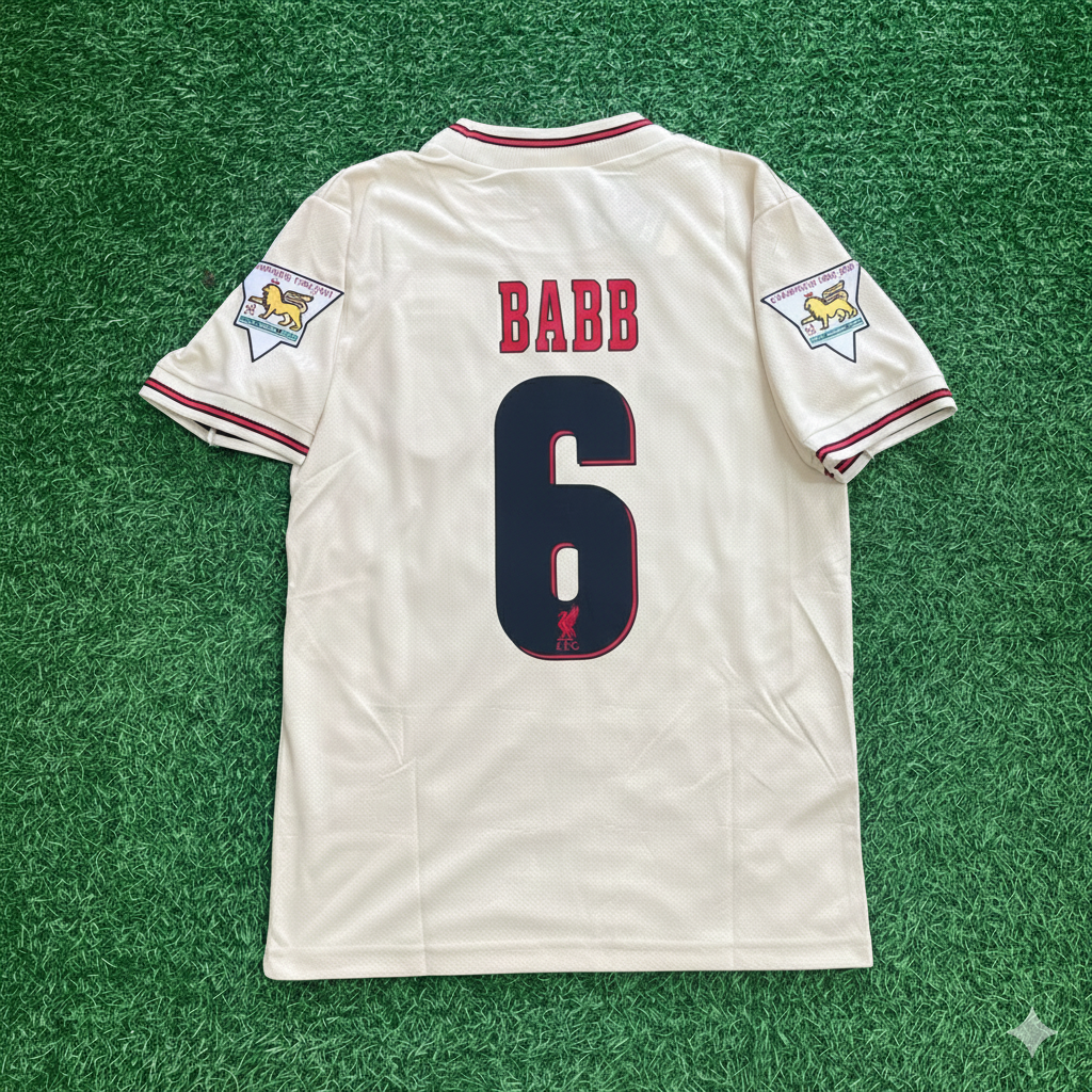 1996 Phil Babb Liverpool 1997 Retro Away White Retro Football Jersey – Back View