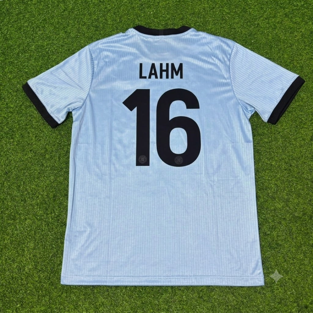 Germany 125th Year Special Clear Blue Retro Football Jersey – Philipp Lahm – Back View