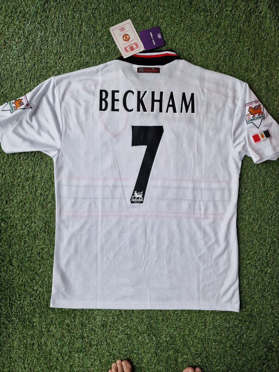 David Beckham Manchester United White Retro Football Jersey – Back View