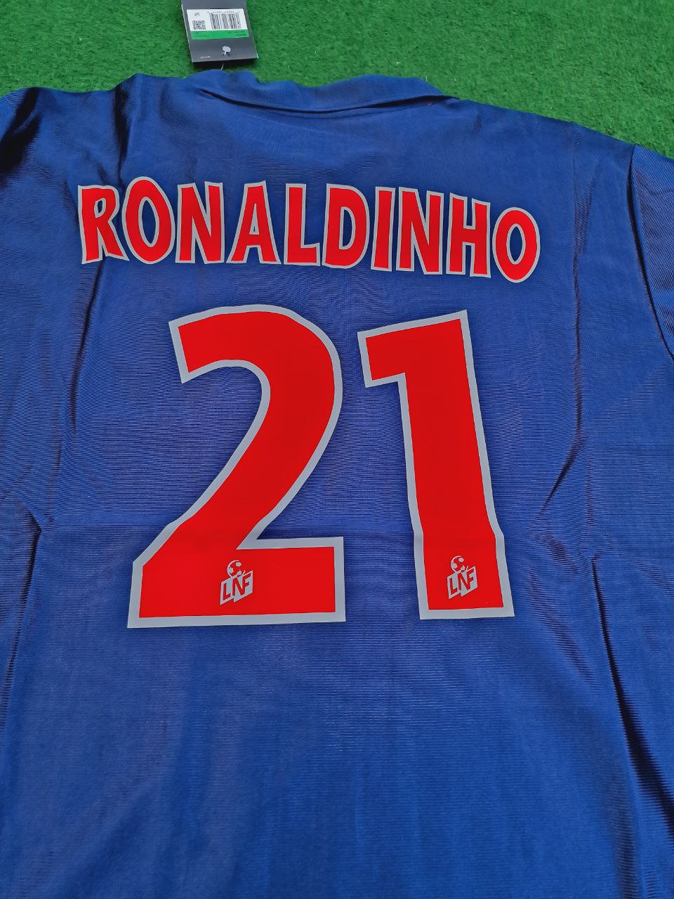 Ronaldinho Gaucho number #21 2001 Retro Football Jersey – Front View